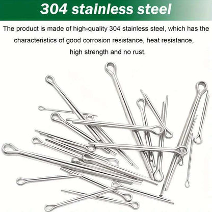 100pcs Premium 304 Stainless Steel Cotter Pin Assortment Kit