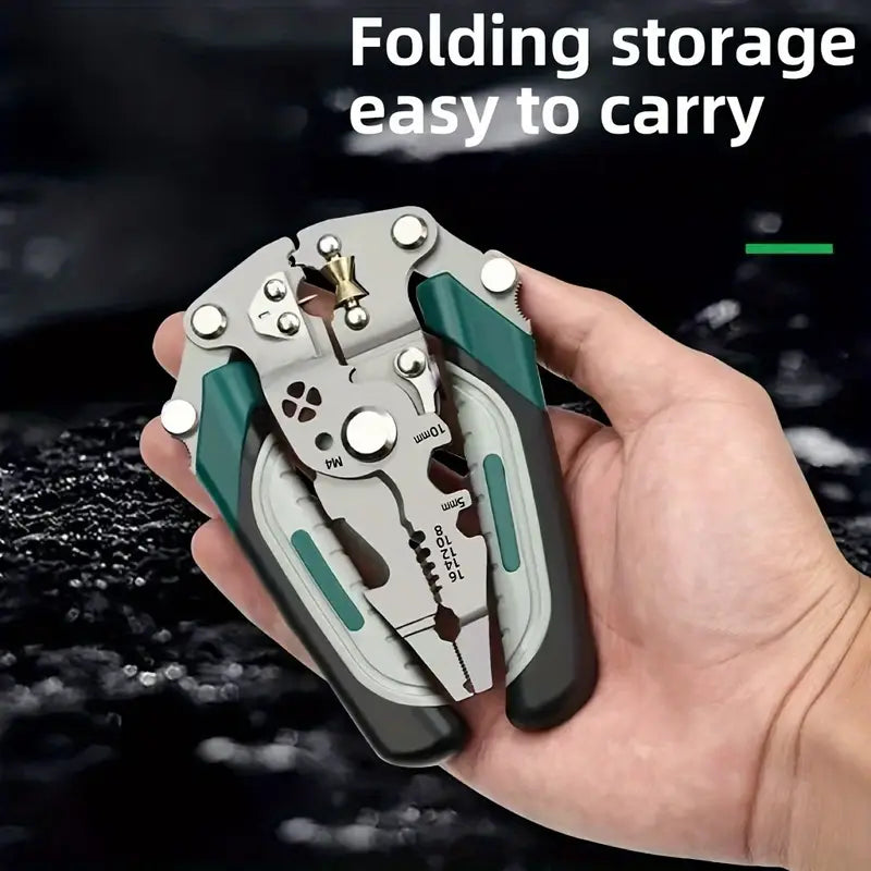 Collapsible Wire Stripping Pliers – Multi-Function Electrician Tool with Crimping, Cutting, and Wrench Features