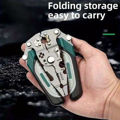 Collapsible Wire Stripping Pliers – Multi-Function Electrician Tool with Crimping, Cutting, and Wrench Features