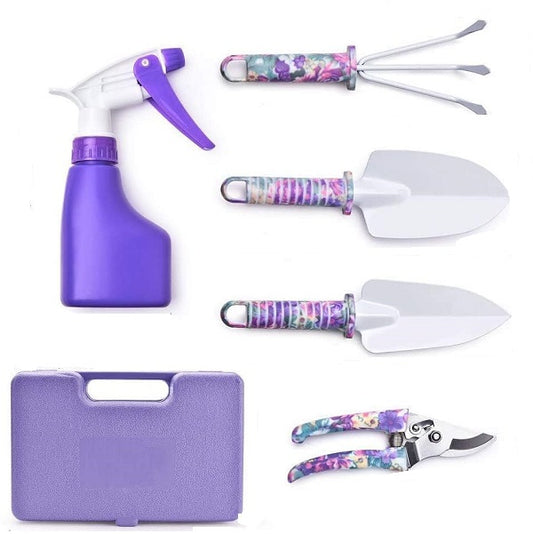 Gardening Hand Tools With Purple Floral Print 5Pcs