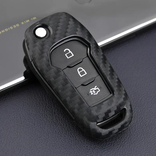 1pc Silicone Carbon Look Car Key Case Cover For Ford Vehicles