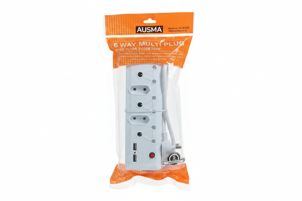 Ausma 6 Way Multiplug 3x5A 3x16A 2xUSB 250V