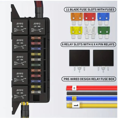 Pre-Wired Fuse and Relay Box 12V - 6 Relays and Fuses