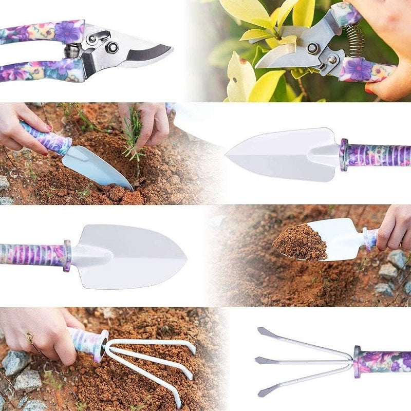 Gardening Hand Tools With Purple Floral Print 5Pcs