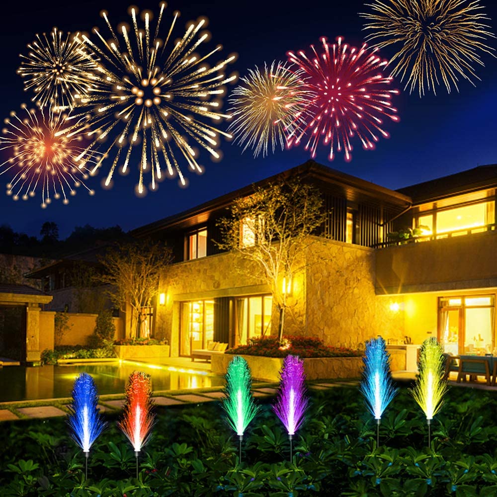 Colour Solar Powered Triple Layer Fiber Optic Lights - 2pcs Set for Outdoor Garden Decoration