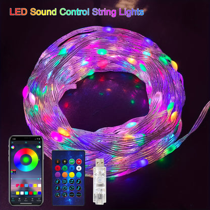 Colorful RGBIC leather wire smart fairy lights by Temu with app control, showcasing vibrant, flexible LED string lights for decorative use.