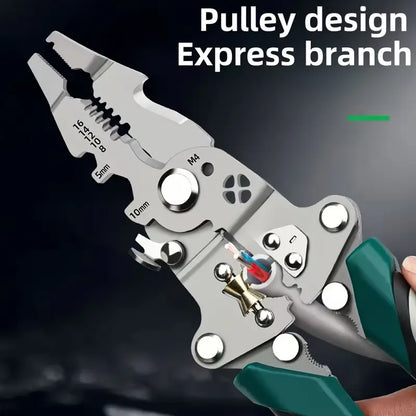 Collapsible Wire Stripping Pliers – Multi-Function Electrician Tool with Crimping, Cutting, and Wrench Features