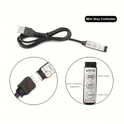 3meter 5V Vibrant RGB3535 LED Strip Light with USB Plug & Easy-Control Three-Key Remote