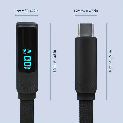 MAX 100W Fast Charging Type C to Type C Data Synchronous Charging Cable with LED Display