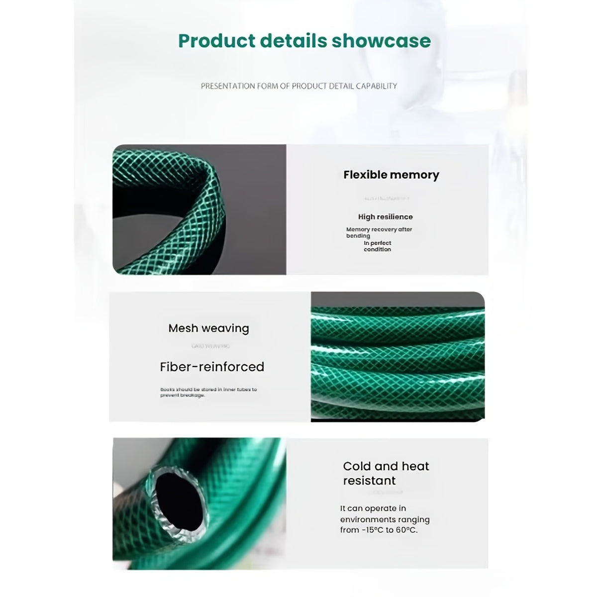 Temu heavy-duty garden hose set with quick connector, flexible hose and brass fittings for outdoor watering and gardening tasks.