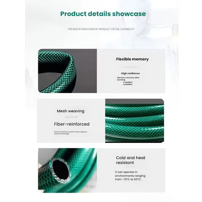 Temu heavy-duty garden hose set with quick connector, flexible hose and brass fittings for outdoor watering and gardening tasks.