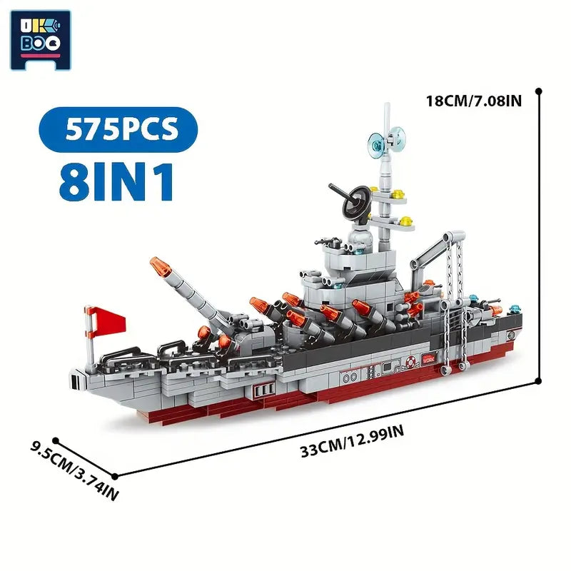 Ukboo 8-in-1 Military Ship & Aircraft Building Blocks Set