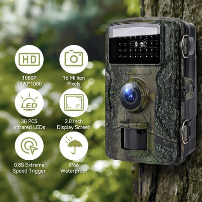 HOTU HD Trail Camera with 2-Inch Display, 16MP Wildlife Camouflage Camera