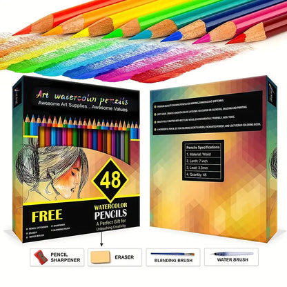 KALOUR Watercolor Pencils, Set of 48 Professional Colored Pencils for Adults and Teens