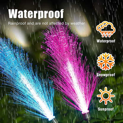 Colour Solar Powered Triple Layer Fiber Optic Lights - 2pcs Set for Outdoor Garden Decoration