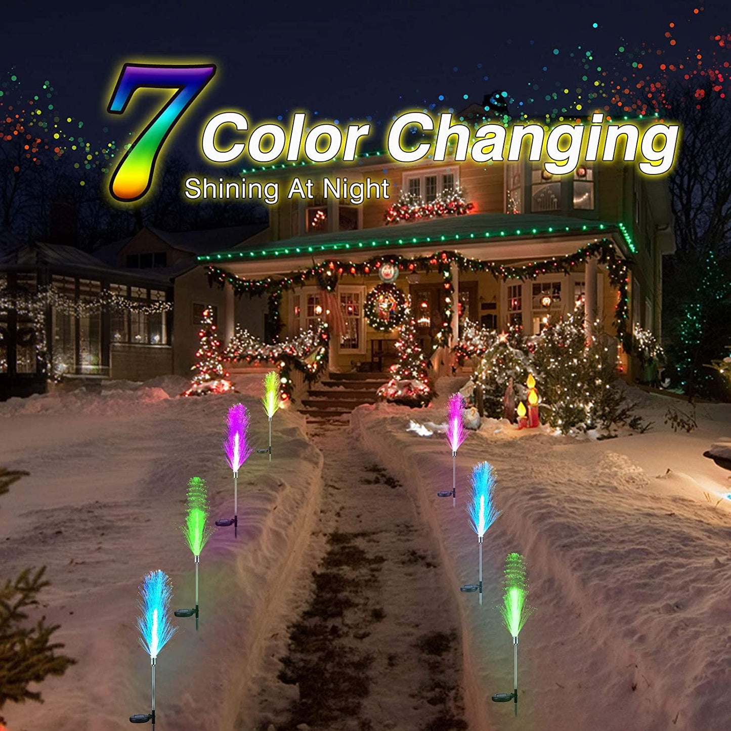 Colour Solar Powered Triple Layer Fiber Optic Lights - 2pcs Set for Outdoor Garden Decoration