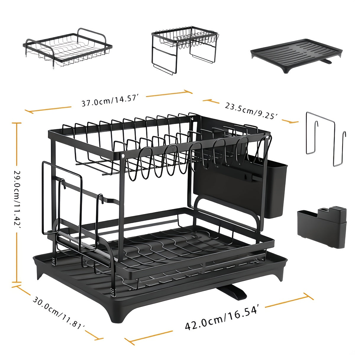 Temu 2-Tier Dish Drying Rack for kitchen counter with multiple slots for drying dishes and utensils.