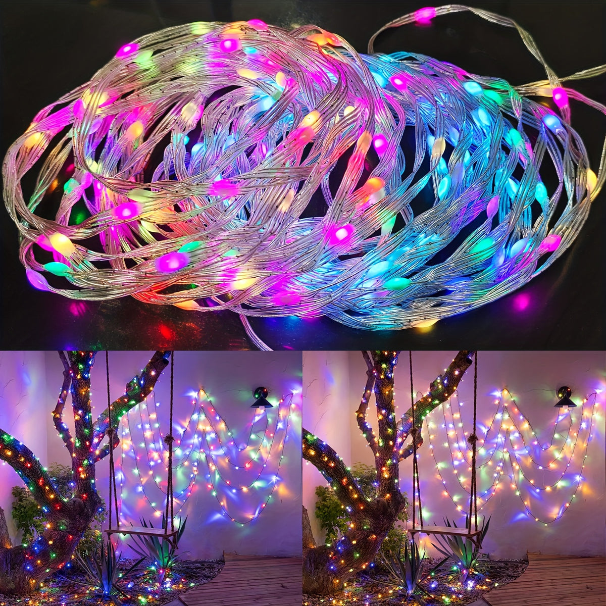 RGBIC smart fairy lights with colorful leather wire, app-controlled for customizable lighting effects by Temu.
