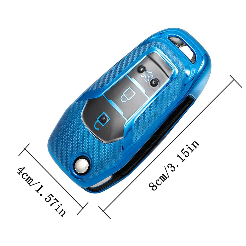 1pc Silicone Carbon Look Car Key Case Cover For Ford Vehicles