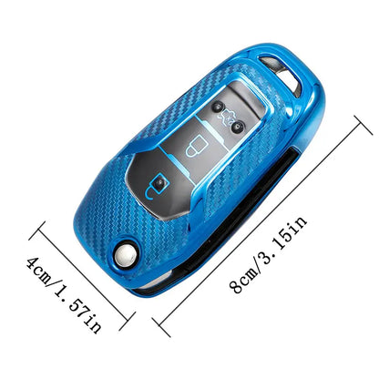 1pc Silicone Carbon Look Car Key Case Cover For Ford Vehicles