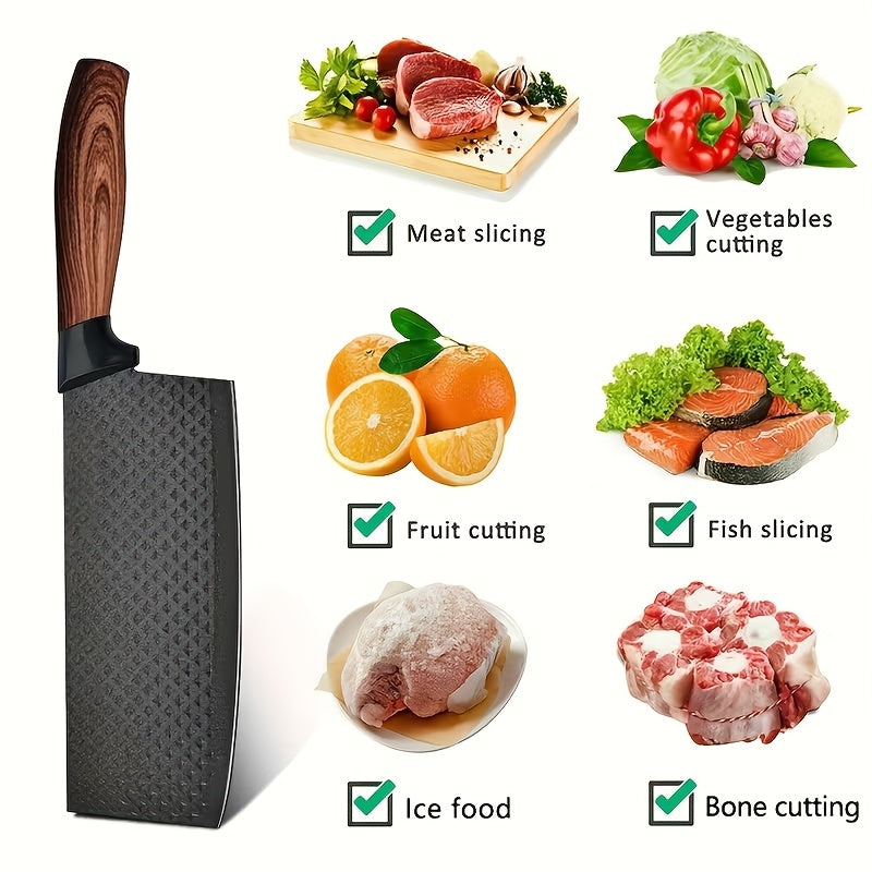 Six stainless steel kitchen knives set with black handles, including chef’s, bread, and utility knives, perfect for household use.