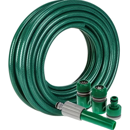 Temu heavy-duty garden hose set with quick connector, flexible hose and metal fittings for outdoor watering and gardening tasks.