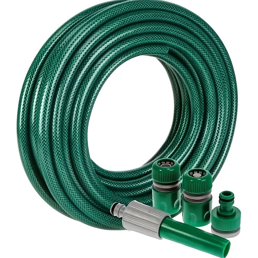 Temu heavy-duty garden hose set with quick connector, flexible hose and metal fittings for outdoor watering and gardening tasks.