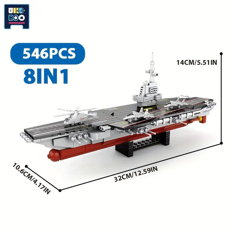 Ukboo 8-in-1 Military Ship & Aircraft Building Blocks Set