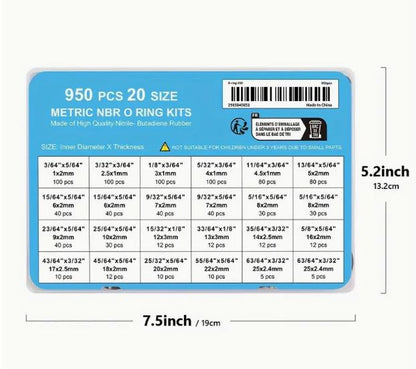 950pcs Rubber O Ring Kit