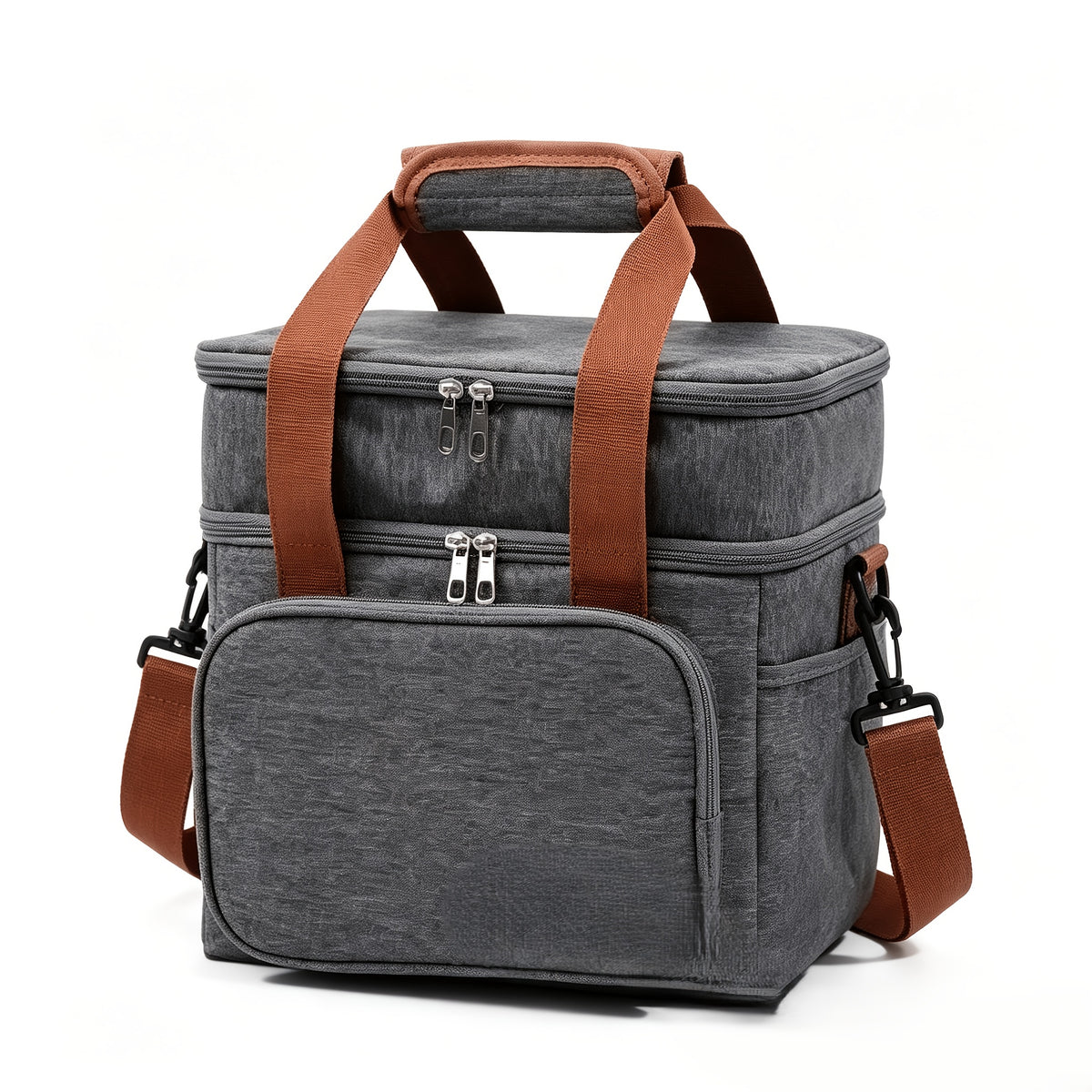 Temu large insulated lunch and cooler tote box with two-tier design, showing the sturdy exterior and secure zipper closure.