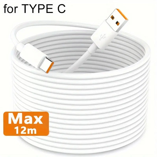 Extra Long 12Meter USB-C Fast Charging Cable for Samsung Galaxy S24 S23 S22 Xiaomi 13 Redmi Huawei Honor OPPO VIVO Oneplus