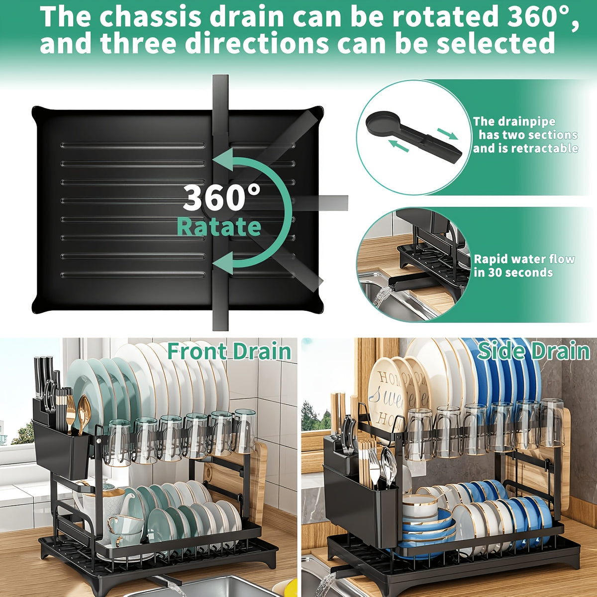 Temu 2-Tier Dish Drying Rack with chrome finish, fitting kitchen counters for drying plates, cups, and utensils.