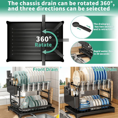 Temu 2-Tier Dish Drying Rack with chrome finish, fitting kitchen counters for drying plates, cups, and utensils.