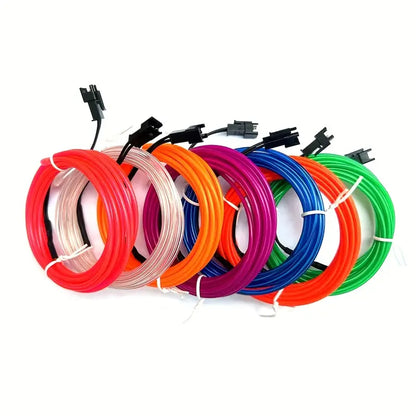 Electroluminescent Strip Light 7 Pack, 3Meter Neon Light El Wire W/Battery Pack (Green, Blue, Red, Orange, Purple, White, Pink)