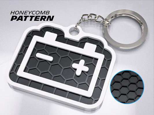 "Battery Charge Icon" 3D Printed Honeycomb Key Chain