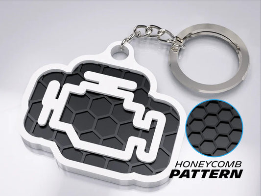 "Check Engine Icon" 3D Printed Honeycomb Key Chain