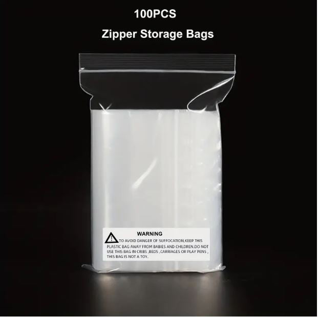 100Pcs Clear Resealable Zip Poly Plastic Bags