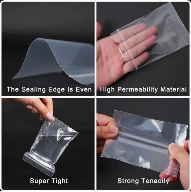 100Pcs Clear Resealable Zip Poly Plastic Bags