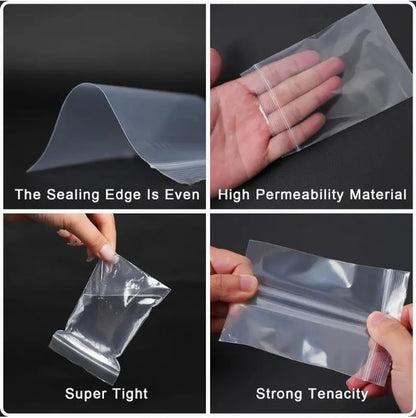 100Pcs Clear Resealable Zip Poly Plastic Bags