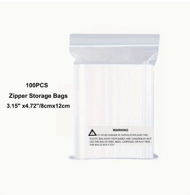 100Pcs Clear Resealable Zip Poly Plastic Bags