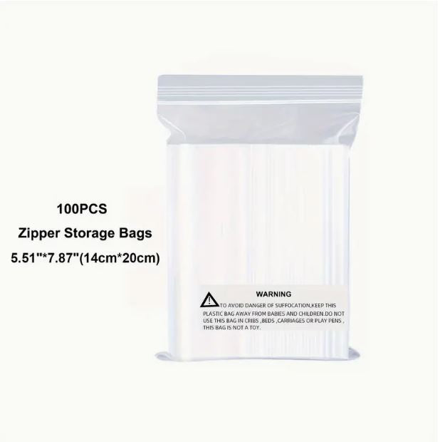 100Pcs Clear Resealable Zip Poly Plastic Bags