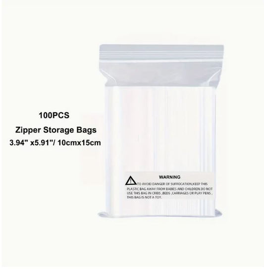 100Pcs Clear Resealable Zip Poly Plastic Bags