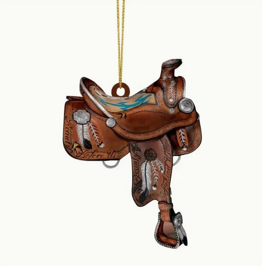 Funky Acrylic Western Cowboy Saddle Shaped Car Mirror Pendant Keychain