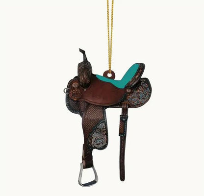 Funky Acrylic Western Cowboy Saddle Shaped Car Mirror Pendant Keychain