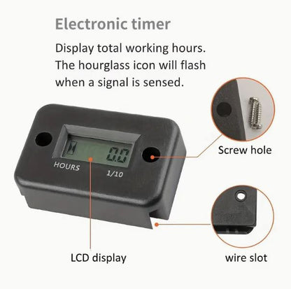 Universal Digital LCD Hour Meter - High-Visibility Water-resistant Display for Motorcycles