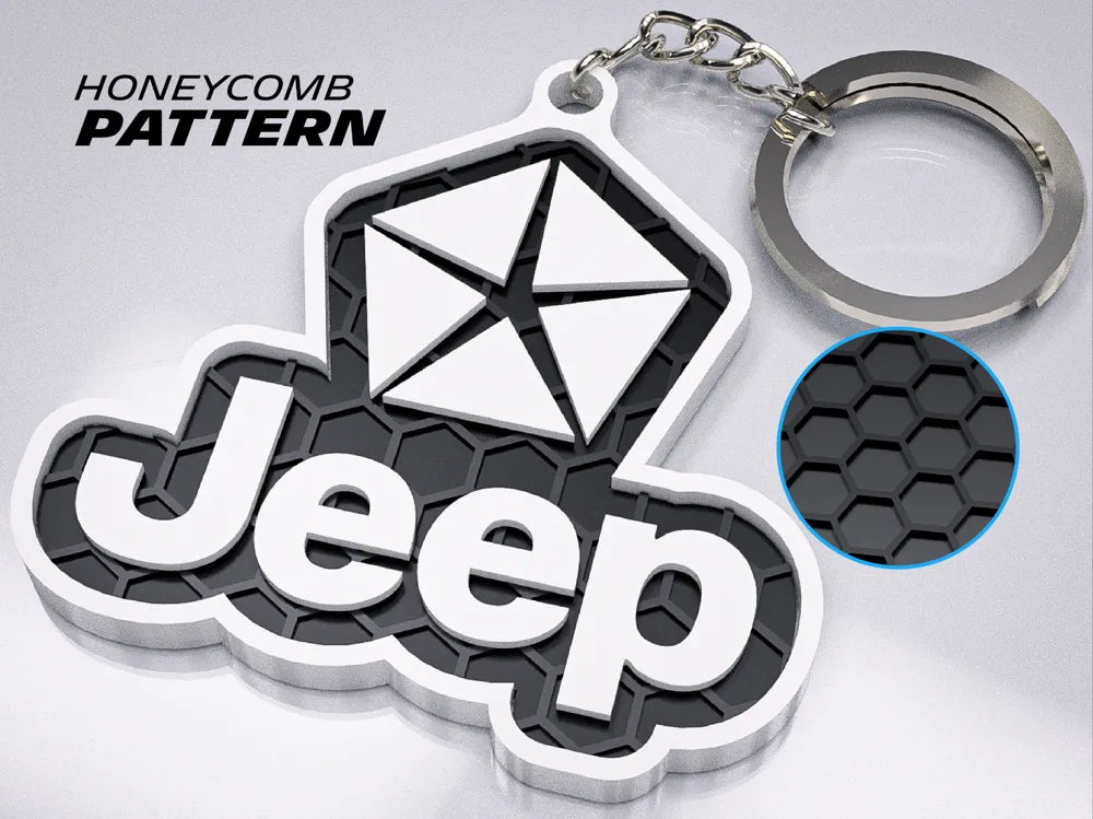 "Jeep Badge" Honeycomb 3D Printed Key Chain