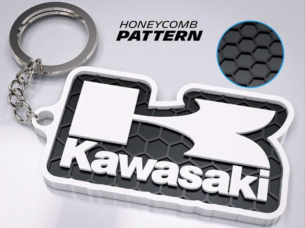 "Kawasaki Badge" Honeycomb 3D Printed Key Chain