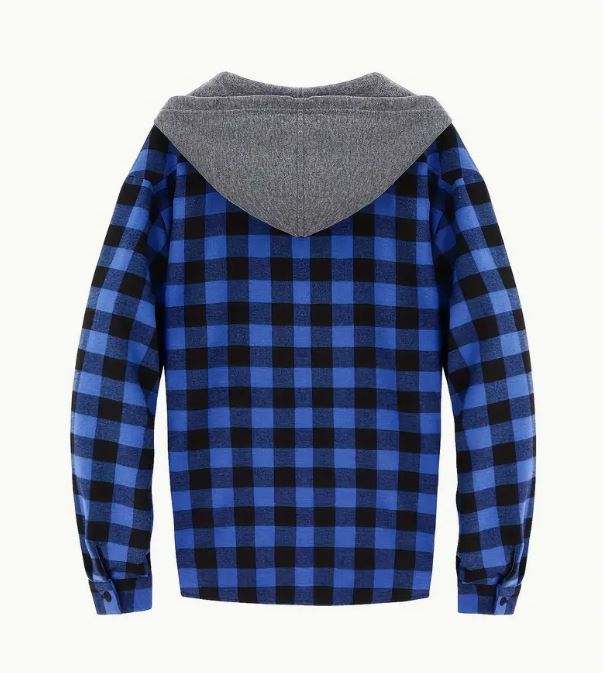 Fashionable Design Men's Plaid Pattern Hooded Long Sleeve Button Up Shirt