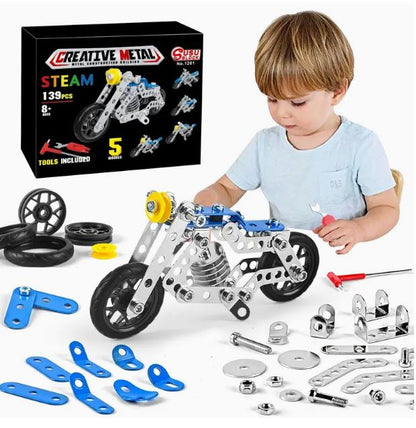 139pc Metal Motorcycle Stem Building Kit for Kids