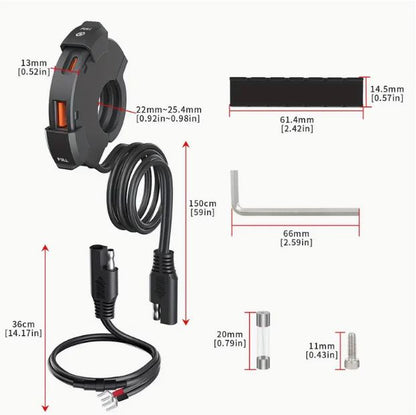 12V-24V Dual USB Qualcomm Fast Motorcycle Charger